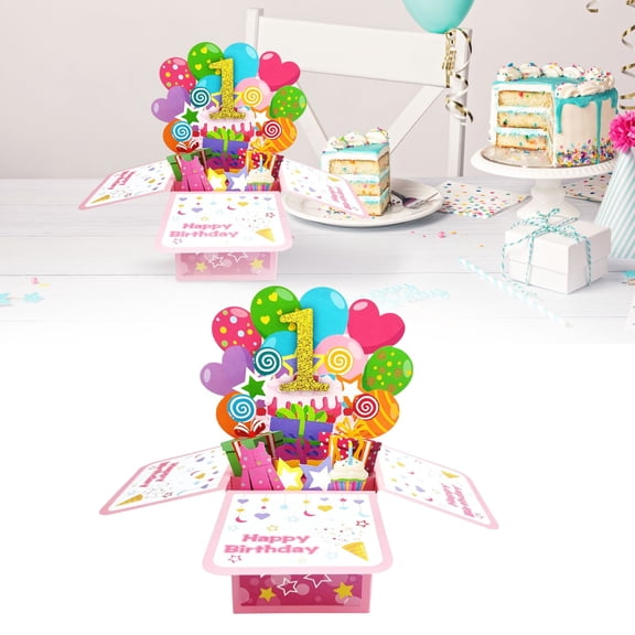 Happy 1st Birthday Card,3D Pop Up First Birthday Greeting Card for Baby Gril,Daughter,Granddaughther,Niece