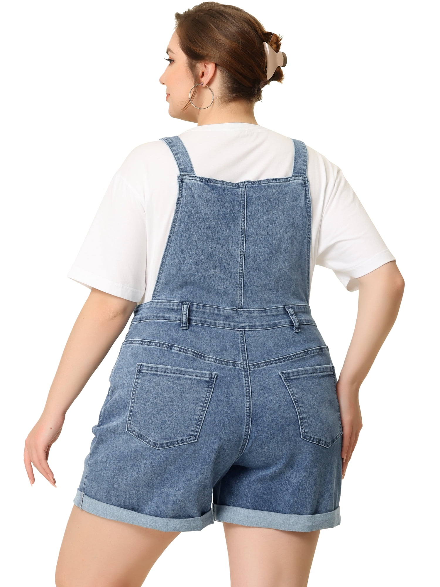 DARING DIVA Women's Plus Size Jumpsuit Roll Hem Pocket Denim Overalls 6X Gray Blue