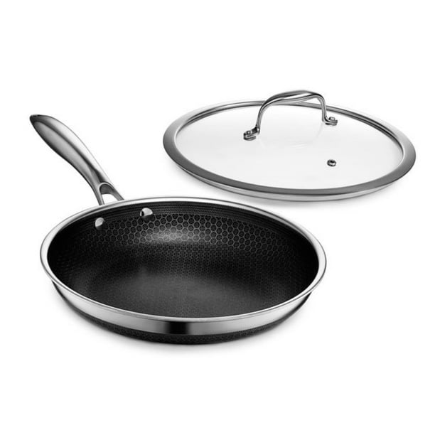 Sartén híbrida antiadherente HexClad de 26 cm con tapa, lista para inducción