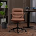 thumbnail image 3 of PAPROOS Office Chair with Arms, Mid Back Home Office Desk Chair with Padded Armrest, Ergonomic PU Leather Task Chair Rolling Swivel Chair with Wheels, Brown, 3 of 10