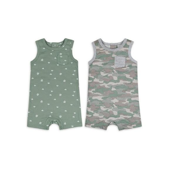 Little Star Organic Baby Boy 2 Pk Sleeveless Rompers, Size Newborn - 24 Months