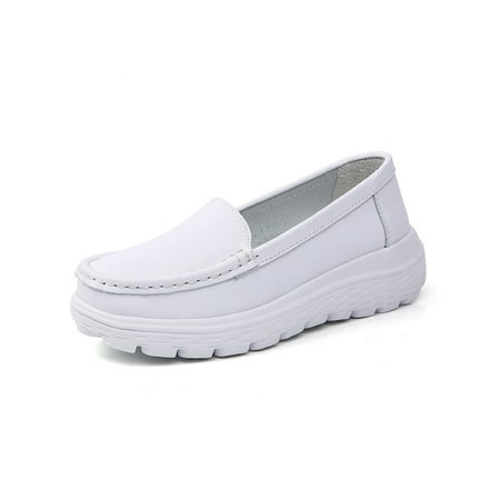 

Ferndule Women s Slip On Flats Healthcare Waterproof Round Toe Loafers Nonslip Platform Nurse Shoes White 7