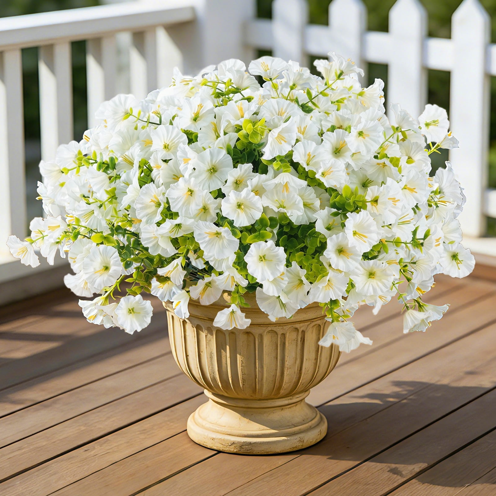 Lumikrypt 12 Bundles Silk White Morning Glory, Artificial Flowers for Outdoor Planters, UV Resistant & Fade Resistant Fake Flowers for Indoor/Outdoor Garden Porch Decor