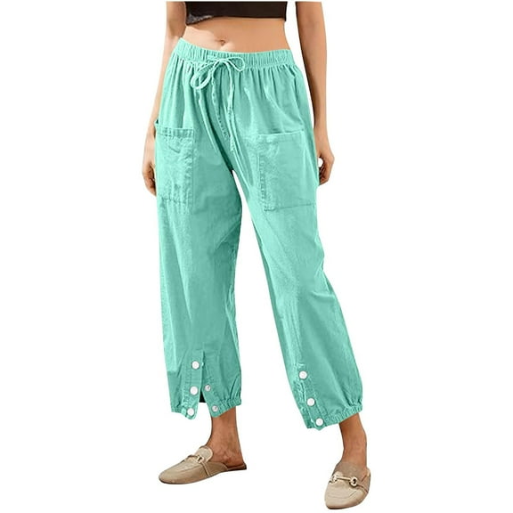 aidice Women's Capri Pants with Pockets Drawstring Elastic Waist Summer Trendy Casual Capris Solid Color