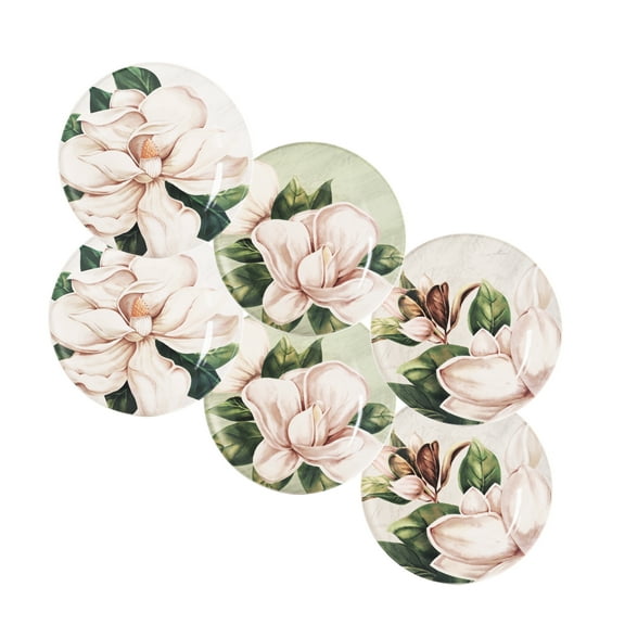 Bico Magnolia Floral 6 inch Ceramic Appetizer Plate, Set of 6, for Salad, Appetizer, Snacks, Microwave & Dishwasher Safe