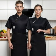MQLKF Unisex Mens Chef Coat Jacket Women Kitchen Restaurant Cooking Work Chef Uniformss Shirt Tops Fashionable Breathable Mens Tops