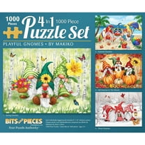 Bits and Pieces 4-in-1 Multi-Pack 1000 Piece Jigsaw Puzzles Playful Gnomes by Makiko 20" x 27"