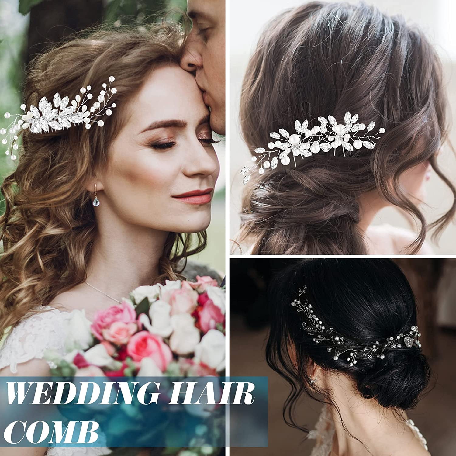 44 Pieces Wedding Hair Comb Faux Pearl Crystal Bride Hair Accessories Hair Side Comb Clips U-shaped Flower Rhinestone Pearl Hair Clips for Bride Bridesmaid (Fresh Style)