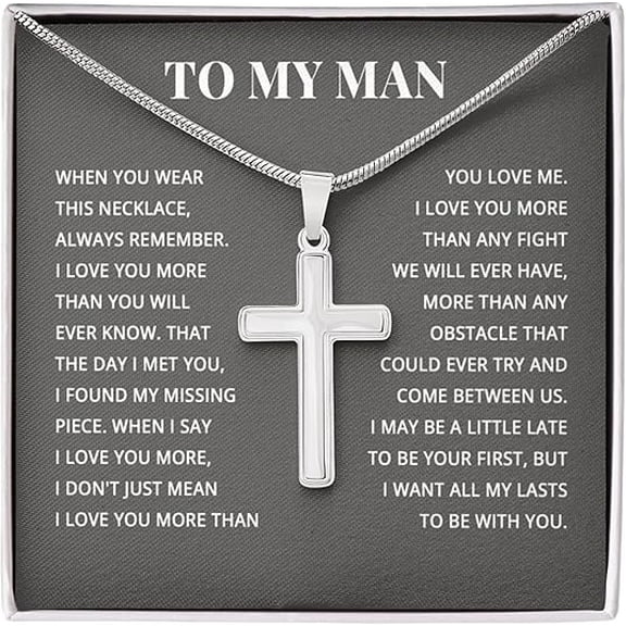 To My Man Cross Necklace From Wife/Girlfriend with Message Card and Gift Box, I Love You Gifts For Husband/Boyfriend, Faith Cross Necklace, Personalized Present For Men, Necklace Jewelry Chain