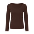thumbnail image 3 of Tshirts For Women Summer Solid Color Square Collar Long Sleeve Slim Tunic Casual Tops Pullover Tee Shirts Activewear,Brown,XL, 3 of 4