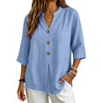 thumbnail image 5 of ZDNIXIAN 3/4 Length Sleeve Womens Tops Casual Loose Button Down Shirts, Lightweight Solid Color Tunic Tops with Side Pocket for Daily Work Vacation Outfits, 5 of 6