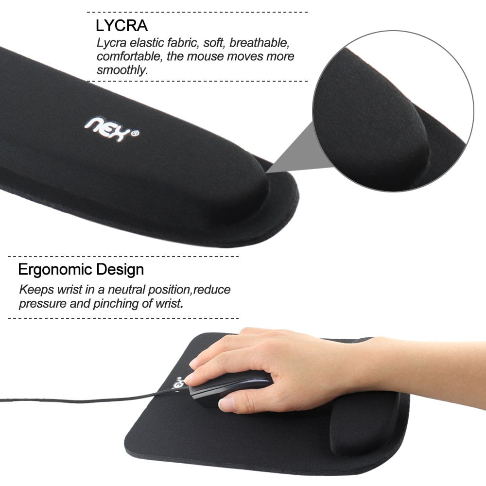 NEX Ergonomic Mouse Pad with Wrist Support, Memory Foam Keyboard Wrist Rest for Computer, Black (NX-PAD001)