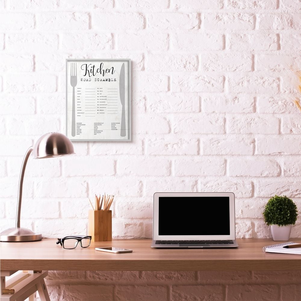 Kitchen Word Scramble Fun Family Word Design Gray Farmhouse Rustic Oversized Framed Giclee Texturized Art by Daphne Polselli