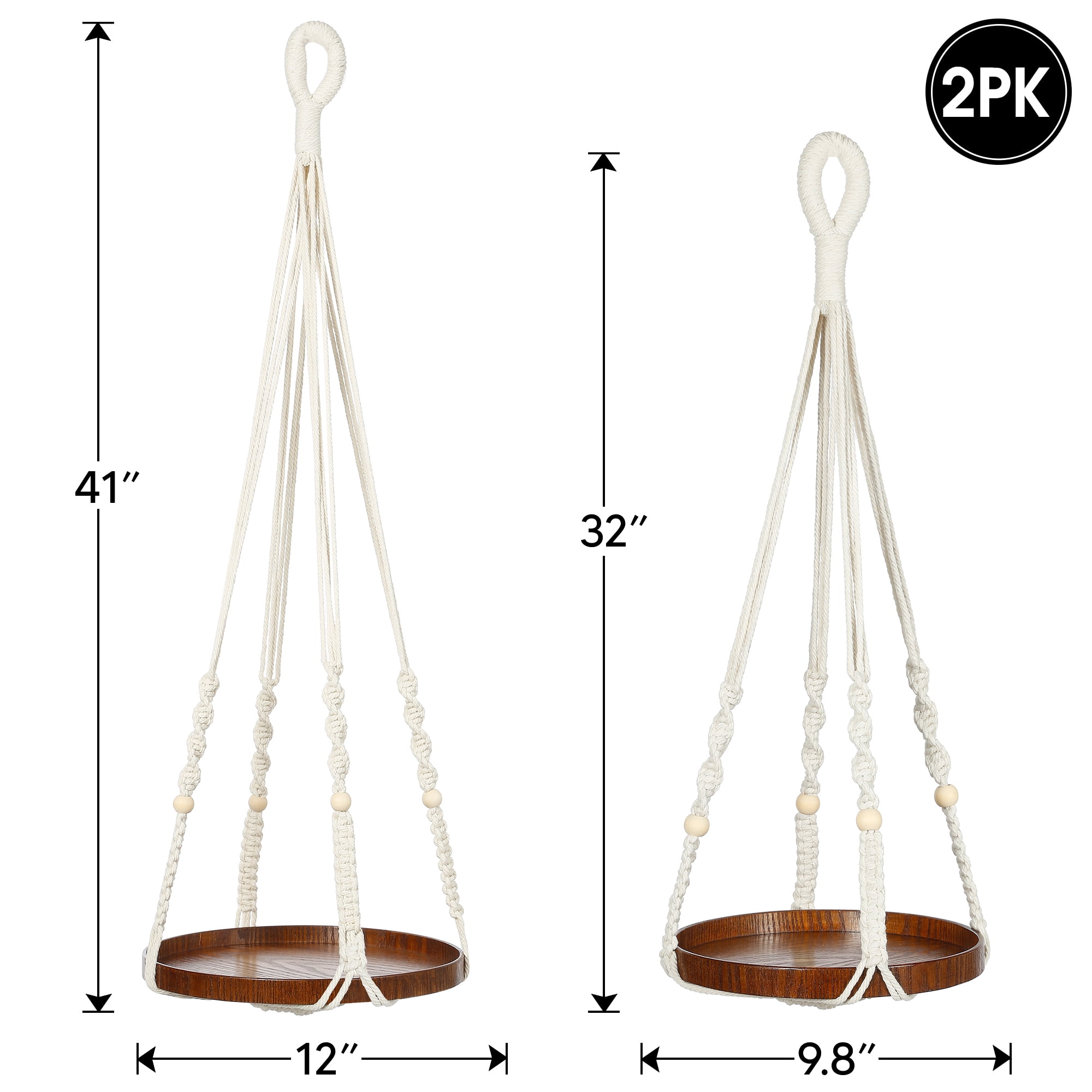 2 Pack Macrame Plant Hanger | Plant Hangers For Inside, Indoor Hanging Shelf For Plants | Plant Hanger, Hanging Planter, No Plant/Pot Included (Beige) (1 Large+ 1 Medium)