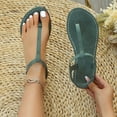thumbnail image 2 of KIJBLAE Plus Size Women's Casual Thong Flat Sandals, Round Open Toe Solid Tone, Back Elastic Strap, Comfy Indoor Outdoor Footwear Green 37, 2 of 9