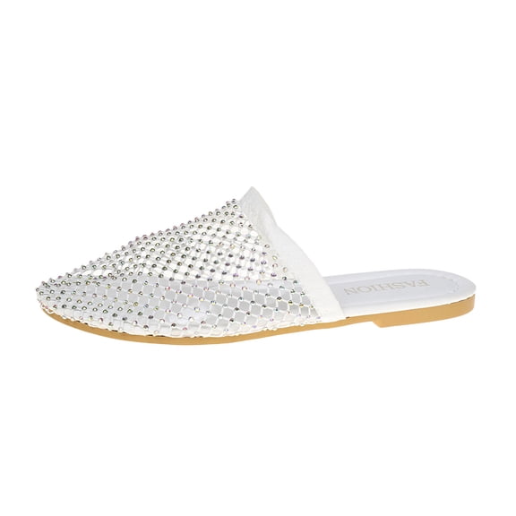HBGVBA Womens Beach Slippers Versatile Rhinestone Round Toe Mule Flat Sole Summer Casual Comfortable Shoes 37
