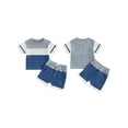 thumbnail image 3 of Loicainy Toddler Baby Boys Summer Outfits 6 9 12 18 24 Months 2T 3T Patchwork Crew Neck Short Sleeve T-Shirts Elastic Waist Shorts 2Pcs Clothes Set, 3 of 9
