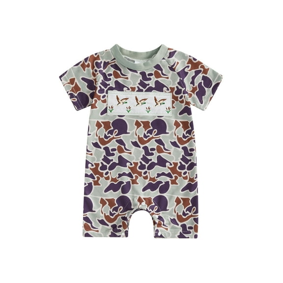 Baby Toddler Boy Summer Romper Short Sleeve Round Neck Duck Embroidery Jumpsuit Newborn Playsuit