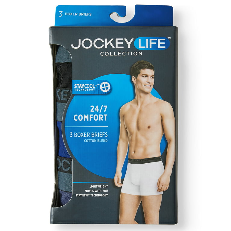 Jockey Life Men's 24/7 Comfort Cotton Blend Boxer Brief, 3-Pack