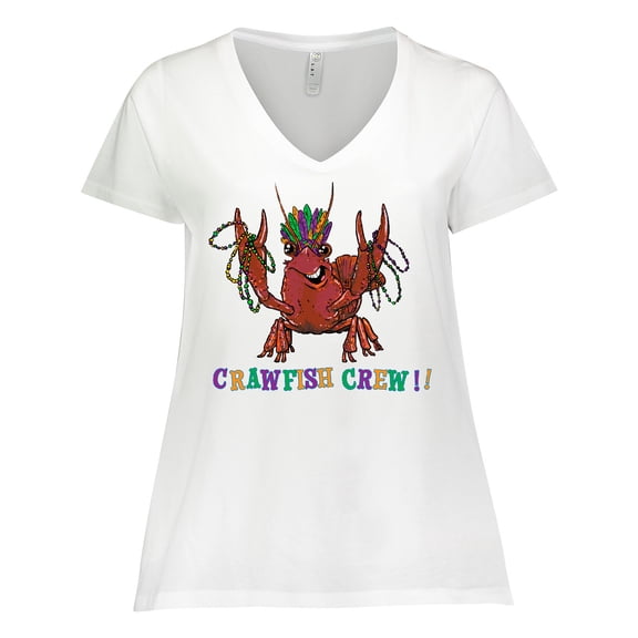 Inktastic Crawfish Crew Mardi Gras Crayfish with Beads Women's Plus Size V-Neck T-Shirt