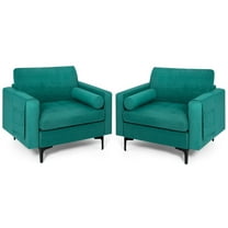 Costway Modern Suede Fabric Sponge Metal Solid Print Storage Armchair, Teal (Set of 2)