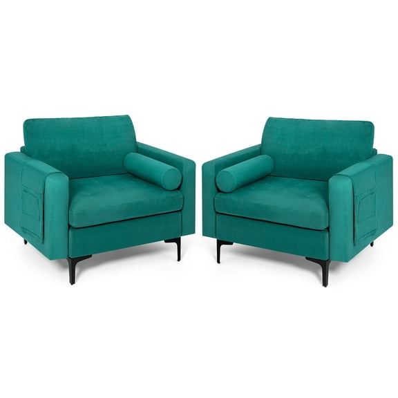 Costway Modern Suede Fabric Sponge Metal Solid Print Storage Armchair, Teal (Set of 2)