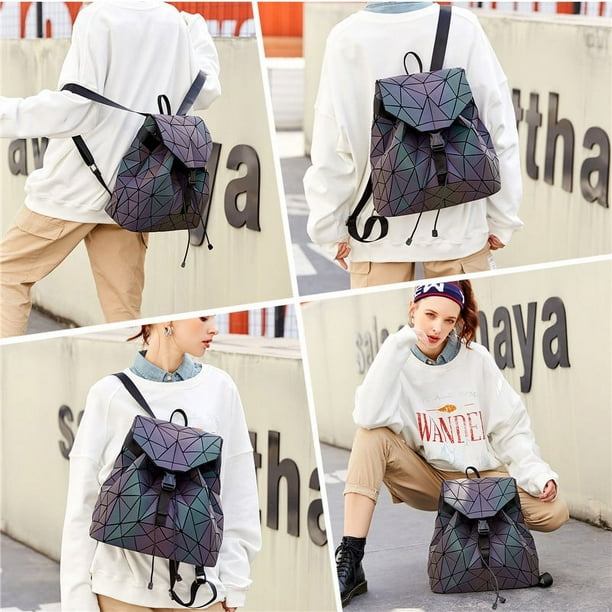 Bolsos y bolsos geometricos luminosos para mujer Mochila reflectante holografica Mochila de mano Mochila luminosa para estudiantes Mochila escolar plegable Mochila geometrica reflectante colorida Walm...