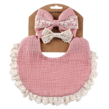 

EUBUY Lace Waterproof Bandanas Drool Bib Headband Set Soft Absorbent Burp Cloth with Snap for Baby Girls Toddlers Type 5