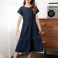 thumbnail image 4 of NAISIBABY Girls Ruffled Dress 7-8T, Solid Color Short Sleeve Spliced Lace Summer Fit Flare Dress Navy(4-14T), 4 of 8