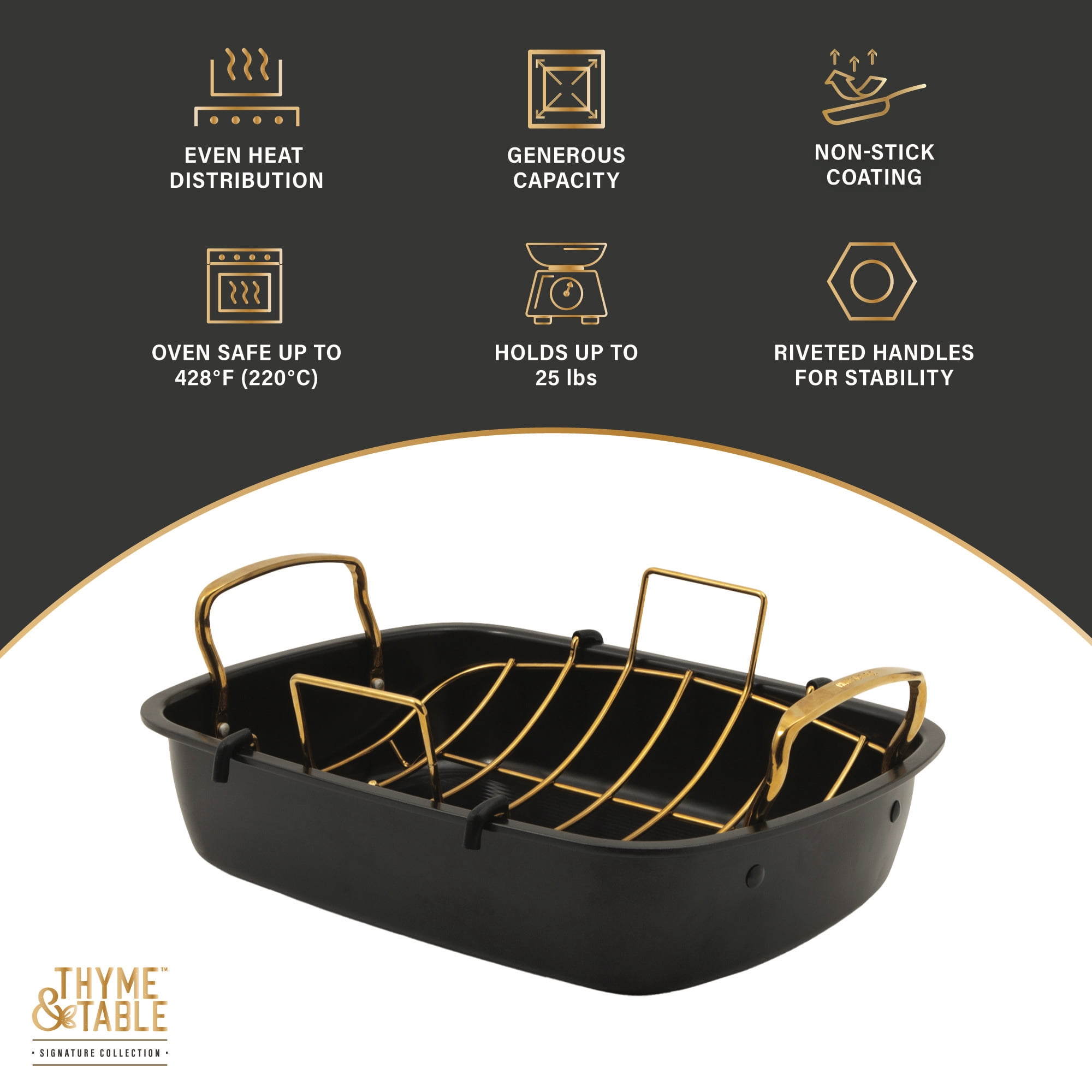Thyme & Table 2-Piece Roaster with Rack, Black