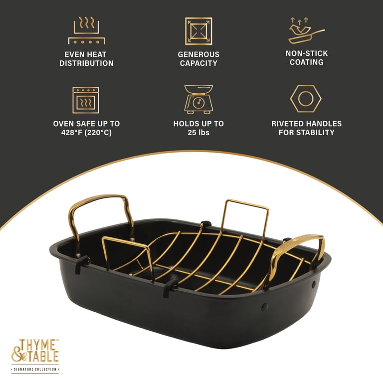 Thyme & Table 2-Piece Carbon Steel Roaster with Rack, Black photo 3