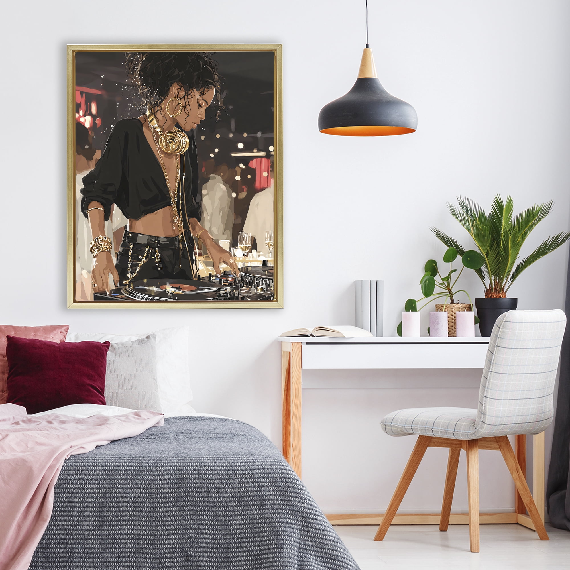 Stupell Industries Touches Of Gold DJ Gold Framed Floater Canvas Wall Art, design by Franklyn Gregory