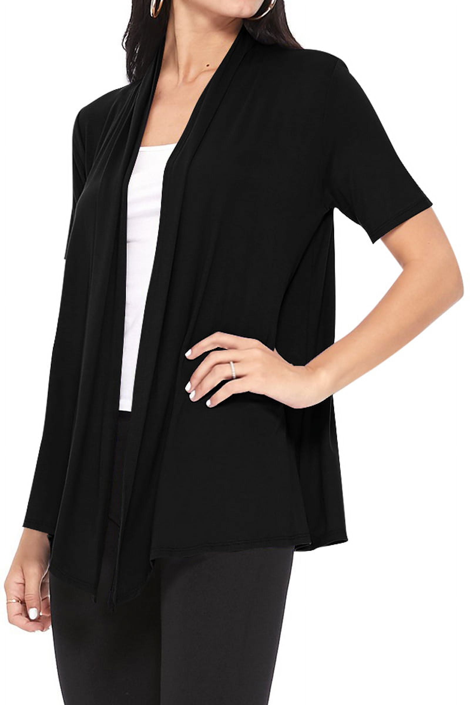 Women's Casual Short Sleeve Draped Open Front Solid Cardigan - image 2