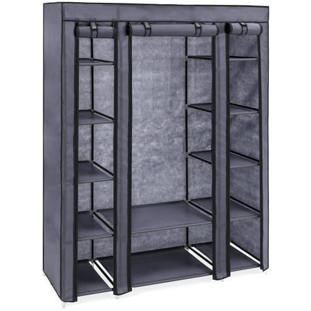 Best Choice Products 12-Shelf Portable Fabric Closet Wardrobe Storage Organizer W/ Cover and Hanging Rod - (Best Virtual Closet App)