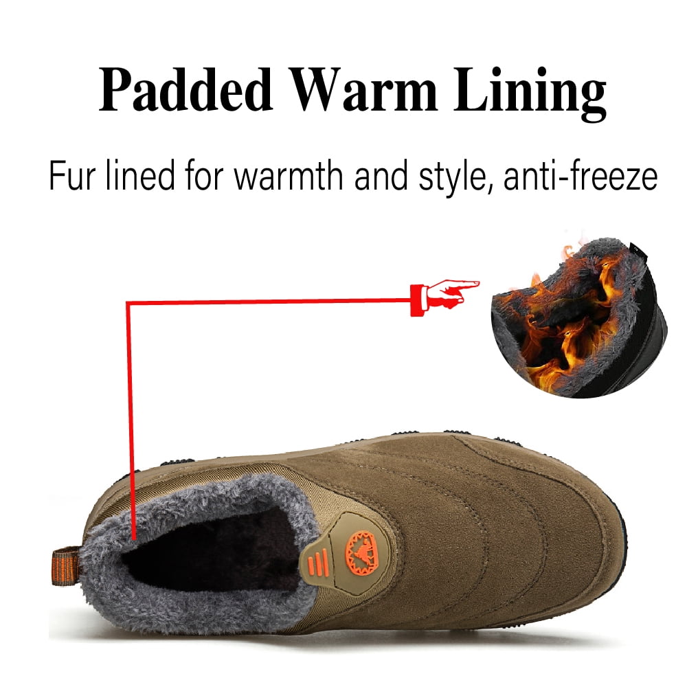Mens Non-Slip Snow Boots Winter Outdoor Sports Shoes Fashion Casual Cotton Shoes Warm Fur Lined Hiking Shoes Brown 7 UK