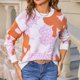 thumbnail image 4 of Suéter de cuello redondo para mujer, suéter de punto de patchwork a rayas con manga larga, suéter de cuello redondo, tops acrílicos para mujer, 4 of 5