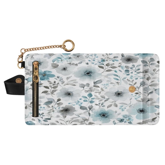 Small Wallet For Women Bifold Leather Pocket Coin Credit Card Holder With RFID Blocking Watercolor Gray Flower