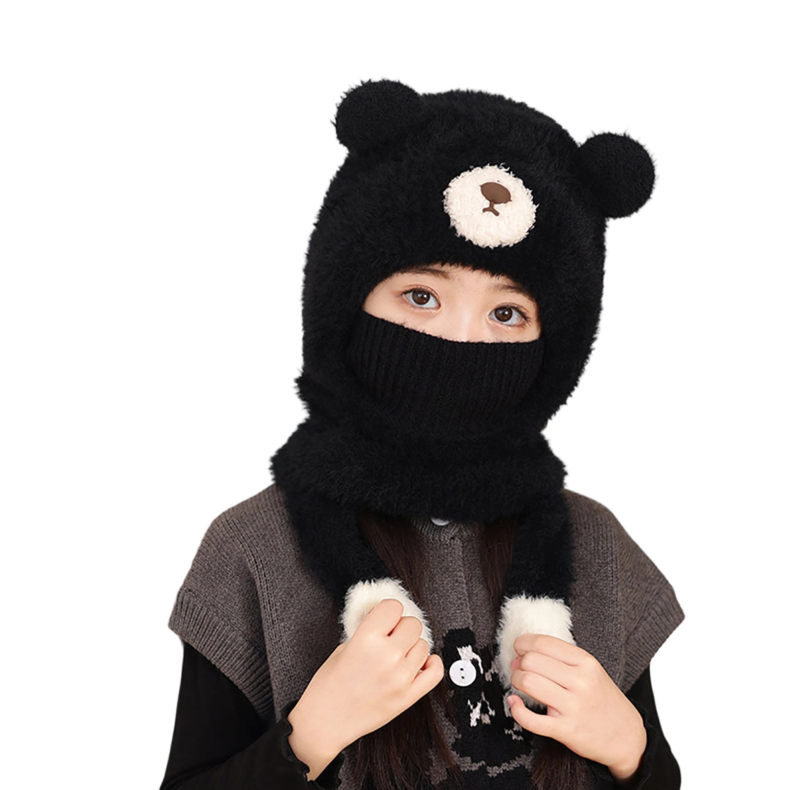 Gamivast Kids Winter Fleece Balaclava Hat for Boys And Girls Warm Full Face Ski Mask Hood Cap Windproof Fuzzy Fleece Neck Warmer Gaiter Toddler Bear Ear Beanies Hats