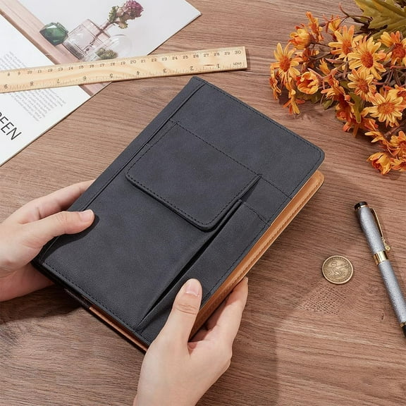Book Cover PU Leather Waterproof Book Sleeve Black Reusable Book Protector for Paperbacks Notebook Wraps with Pen Pockets for Book Lovers Classmate Gifts 6.1×8.54inch