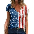 thumbnail image 1 of Pompotops T-shirt à Manches Courtes Col en V pour Femmes Jour de l'Indépendance Blouse Décontractée Imprimée, 1 of 7