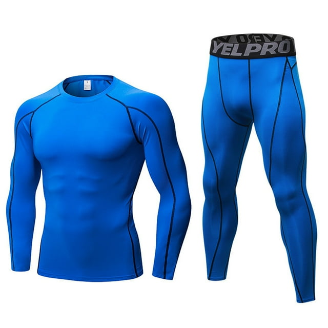 LANBAOSI Men Workout Set Compression Shirt and Pants Male Top Long Sleeve Sports Tight Base Layer Suit Quick Dry & Moisture-Wicking Size Small