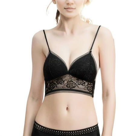 BYHONG Women s Low Back Bra Lace Glossy U Shape Backless Bra 38B Black Wireless Bras Soft Everyday Bra Black M