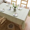 thumbnail image 1 of Mantel Rectangular, Mantel de Lino de Algodón con Pompones, Decoración Moderna de Mesa de Cocina (Rejilla Verde, 140*180cm) Rojo Verde, 1 of 5