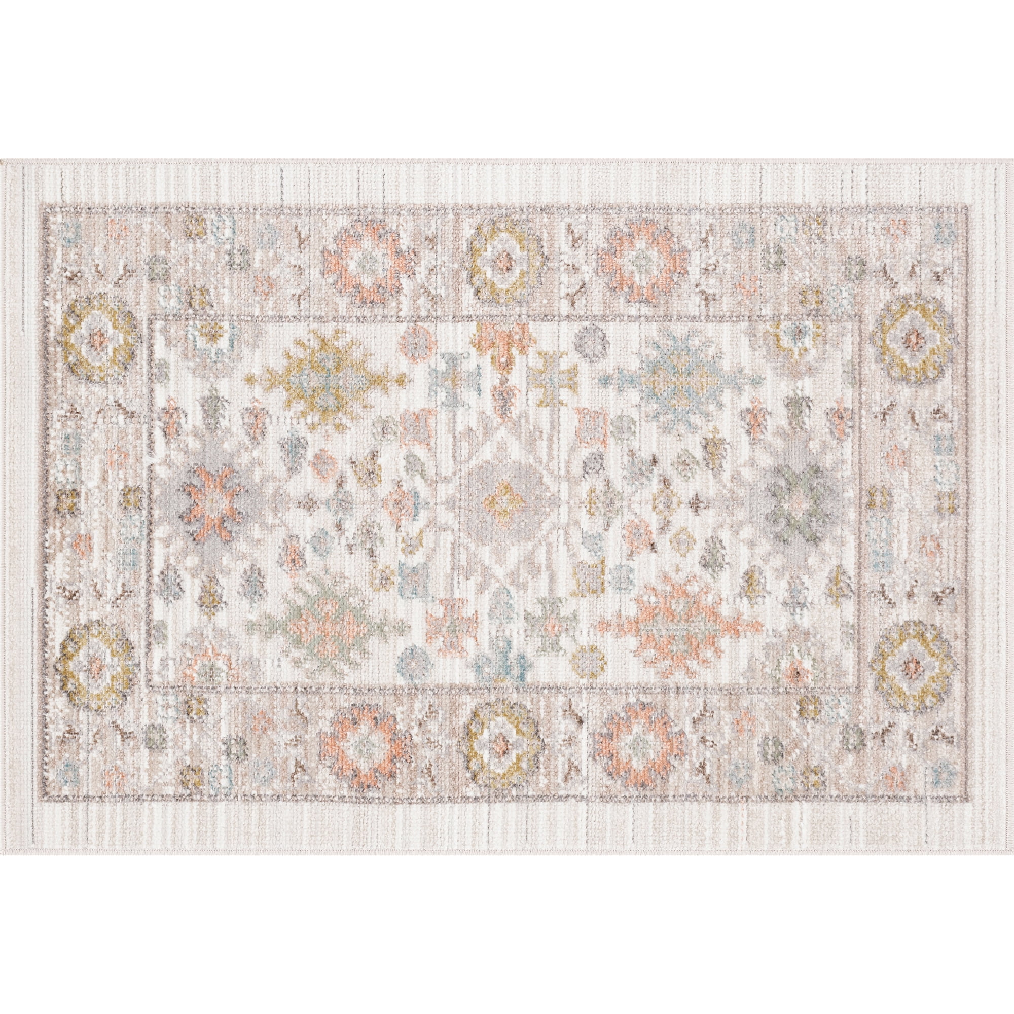Crestwood Traditional Oriental 2x3 Cream and Aqua Polyester Indoor Area Rug, 2' x 3'