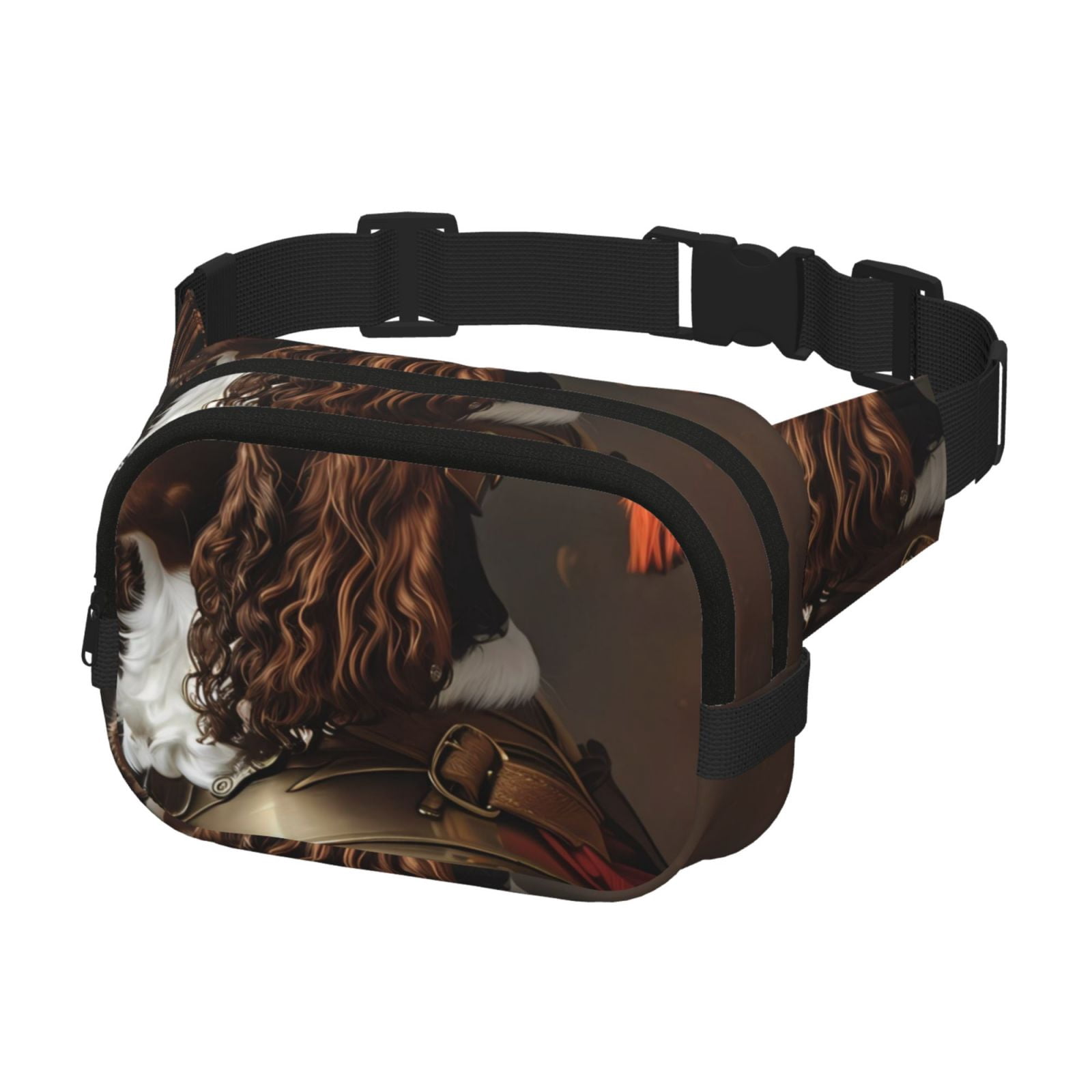 Picia Medieval Knight Dog Print Square Double-Layer Waist Bag Mini Adjustable Waist Belt Bag Exercise Running Travel Hiking