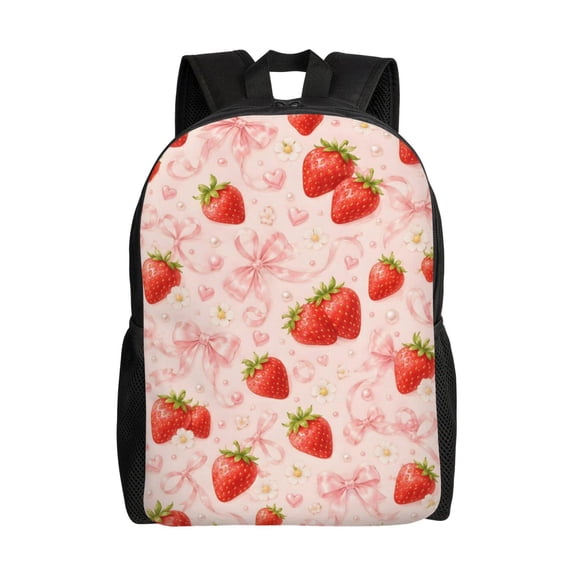 Strawberry Pink Bow Backpack Full Front Print Travel Laptop Bag for Men and Women