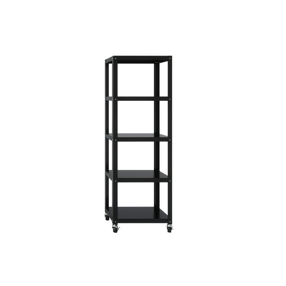 Office Dimensions 72" High Rolling 5 Shelf Bookcase, Industrial Metal, Black