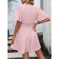 thumbnail image 2 of Dusty Pink Solid Cross Wrap Short Sleeve Ruffle Waist Pleated Mini Dress, 2 of 8