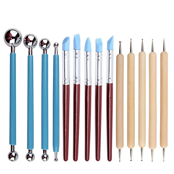 14-Piece Pottery Tool Set with Stainless Steel Blades and Wooden Handles for Sculpting, Modeling, Trimming, and Ceramic Carving