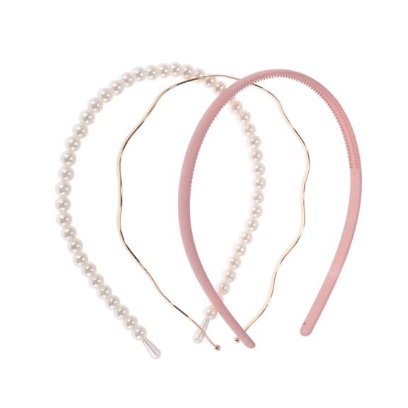 Unique Bargains 1 Set Hairband Solid Color Hair Accessories for Women Gold Tone Pink